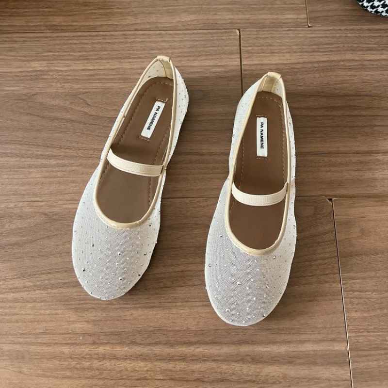 Ženske Slip-On cipele s mrežastim gornjim dijelom i kristalnim ukrasima (okrugli vrh • niski potplat 1–3 cm • plitko otvorenje)
