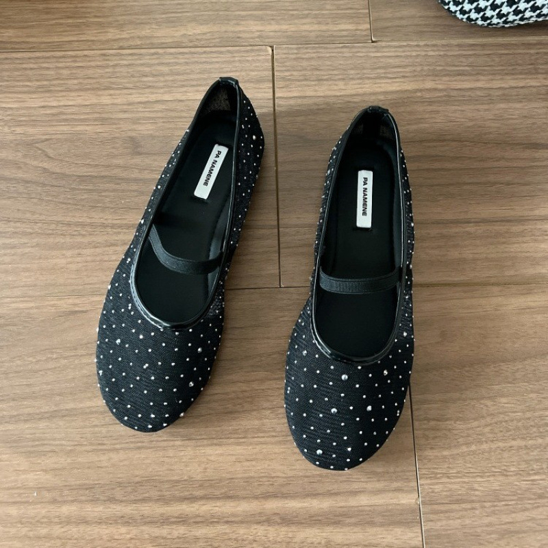 Ženske Slip-On cipele s mrežastim gornjim dijelom i kristalnim ukrasima (okrugli vrh • niski potplat 1–3 cm • plitko otvorenje)