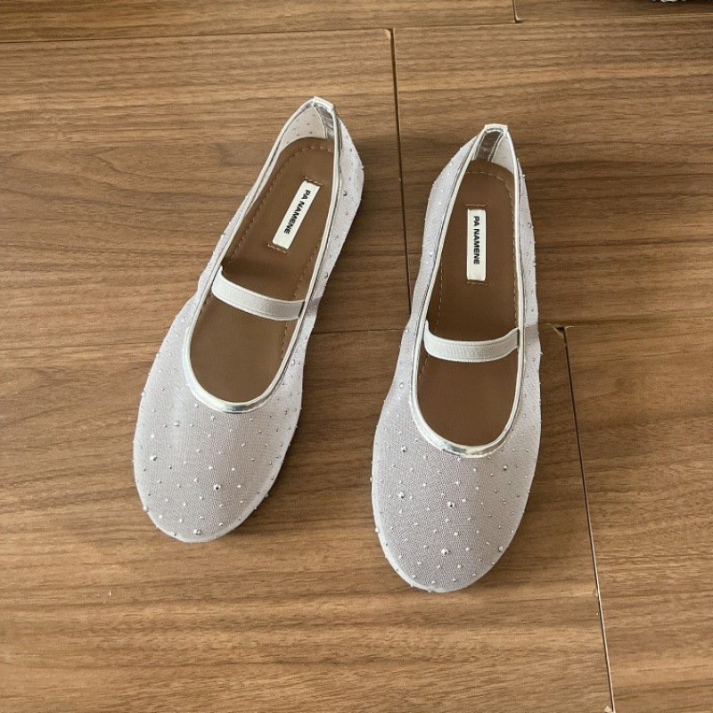 Ženske Slip-On cipele s mrežastim gornjim dijelom i kristalnim ukrasima (okrugli vrh • niski potplat 1–3 cm • plitko otvorenje)