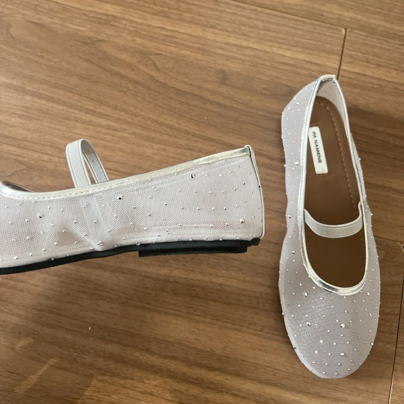 Ženske Slip-On cipele s mrežastim gornjim dijelom i kristalnim ukrasima (okrugli vrh • niski potplat 1–3 cm • plitko otvorenje)