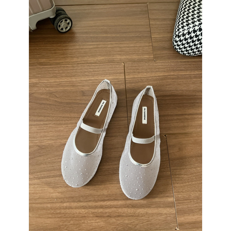 Ženske Slip-On cipele s mrežastim gornjim dijelom i kristalnim ukrasima (okrugli vrh • niski potplat 1–3 cm • plitko otvorenje)