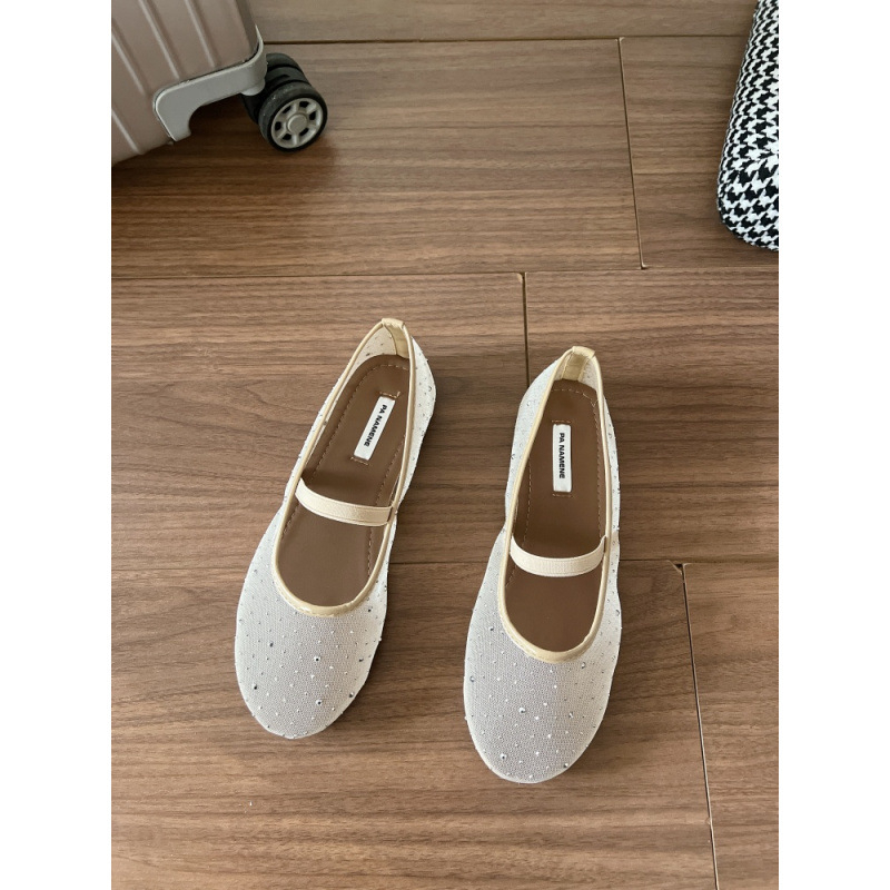 Ženske Slip-On cipele s mrežastim gornjim dijelom i kristalnim ukrasima (okrugli vrh • niski potplat 1–3 cm • plitko otvorenje)
