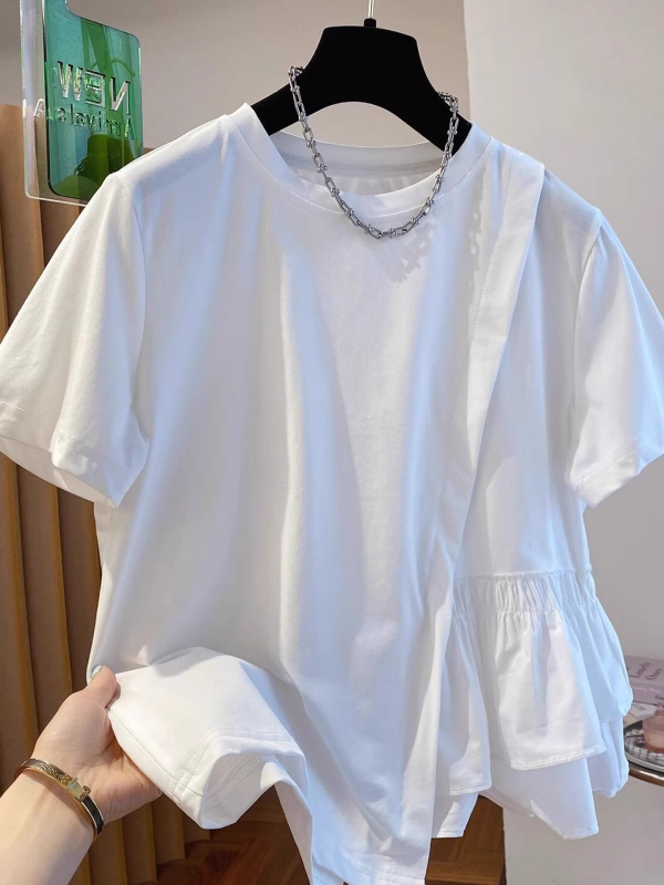 Majica s nepravilnim desnim ramenom, kratki rukav, dizajn s panelima, uski kroj, poliester smjesa 50-70%