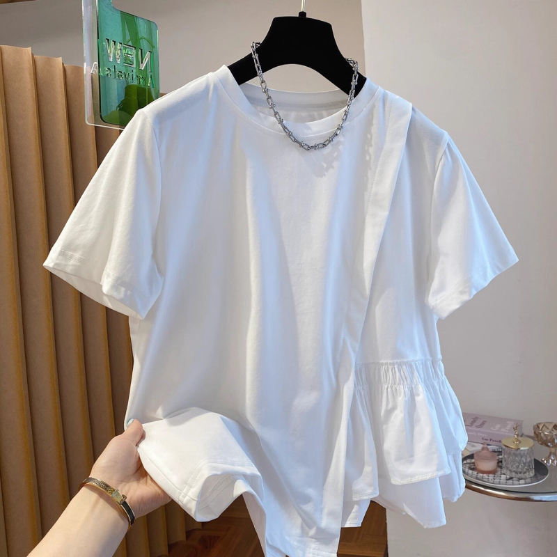 Majica s nepravilnim desnim ramenom, kratki rukav, dizajn s panelima, uski kroj, poliester smjesa 50-70%