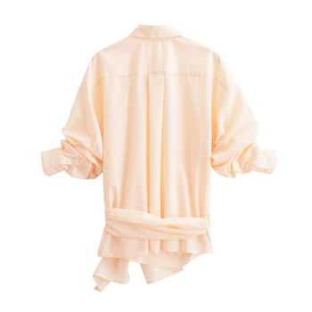 Дамски топ с панделка, свободна кройка, къс ръкав, яка тип лапел, полиестер 95%+