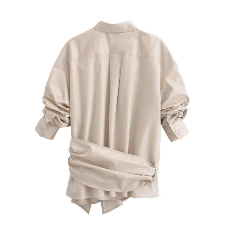 Дамски топ с панделка, свободна кройка, къс ръкав, яка тип лапел, полиестер 95%+