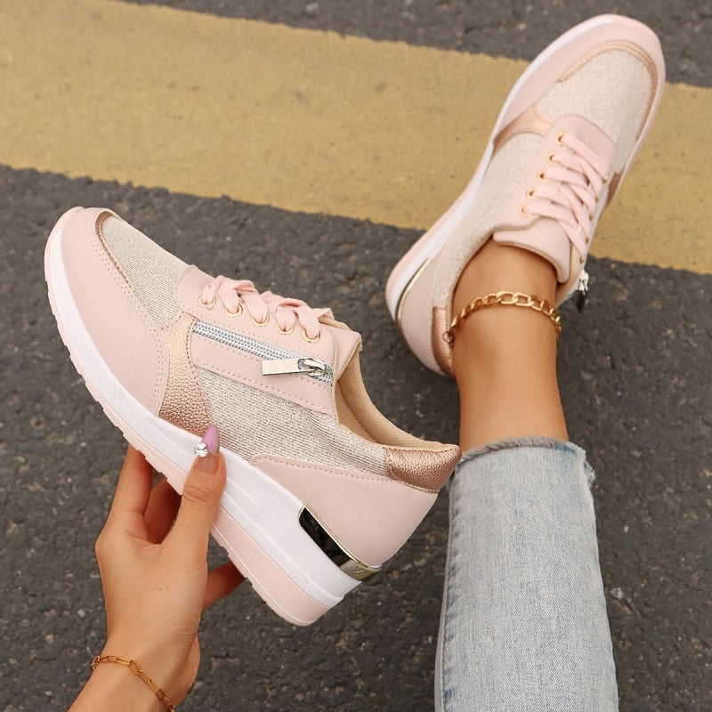 Ženske sportske casual tenisice s PU gornjim dijelom, okrugla špička, 3–5 cm wedge potpetica, tekstilna uložak, kompozitna potplata