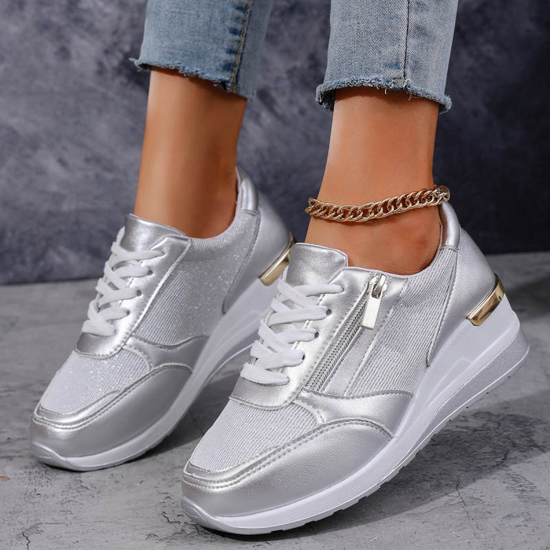 Ženske sportske casual tenisice s PU gornjim dijelom, okrugla špička, 3–5 cm wedge potpetica, tekstilna uložak, kompozitna potplata