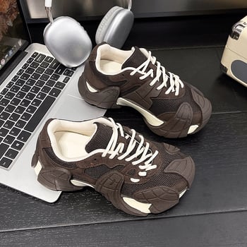 Ženske tenisice tipa dad shoes s PU gornjim dijelom, PU uloškom, gumom, vezanjem, srednje visoke