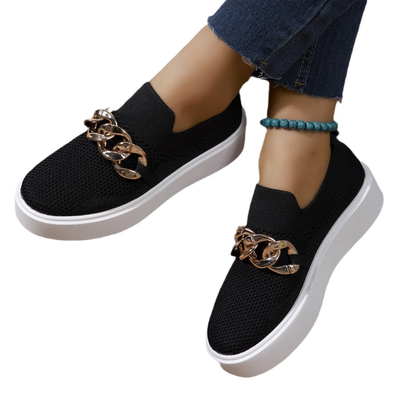 Ženske loaferice Fly-Knit s metalnim lancem, debela potplat, mrežasti gornji dio, okrugli vrh, PU ulošak