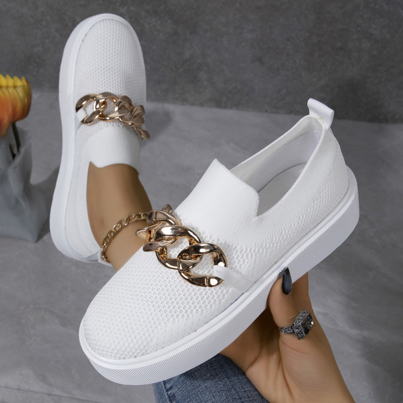 Ženske loaferice Fly-Knit s metalnim lancem, debela potplat, mrežasti gornji dio, okrugli vrh, PU ulošak