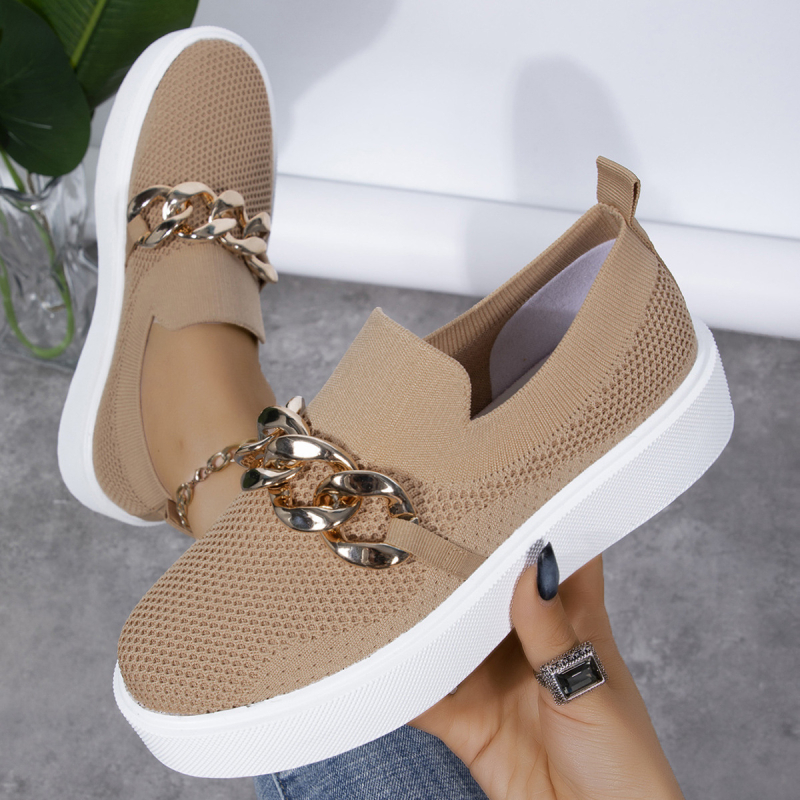 Ženske loaferice Fly-Knit s metalnim lancem, debela potplat, mrežasti gornji dio, okrugli vrh, PU ulošak