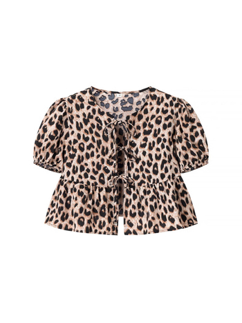 Košulja s leopard printom, kratkim rukavima, poliester, uski kroj, okrugli izrez