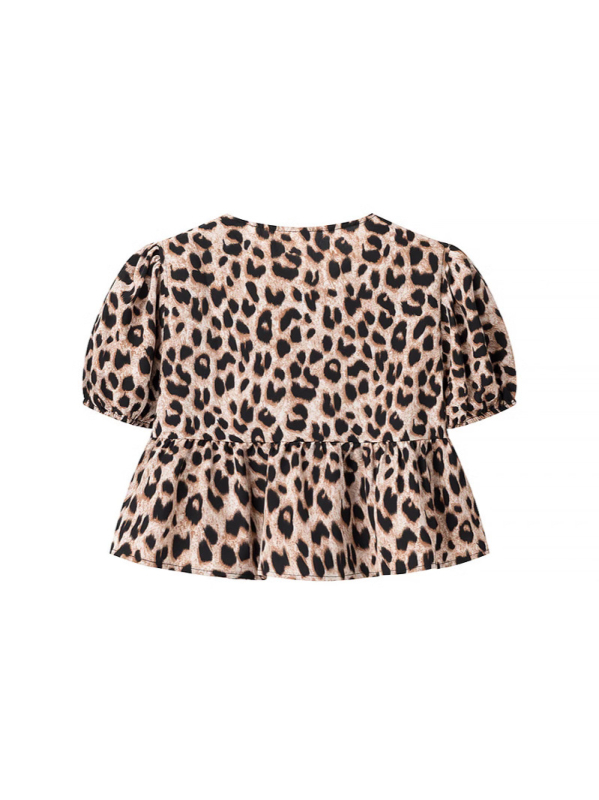Košulja s leopard printom, kratkim rukavima, poliester, uski kroj, okrugli izrez