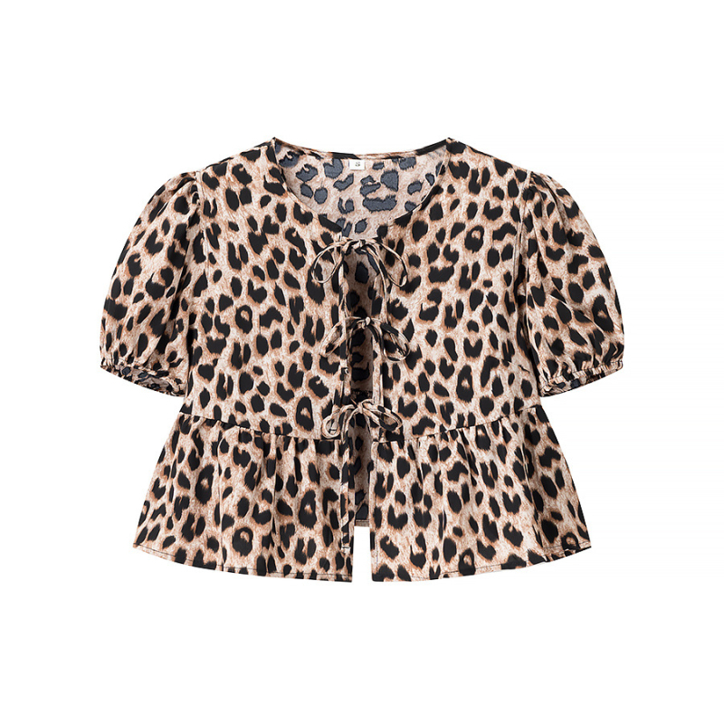 Košulja s leopard printom, kratkim rukavima, poliester, uski kroj, okrugli izrez