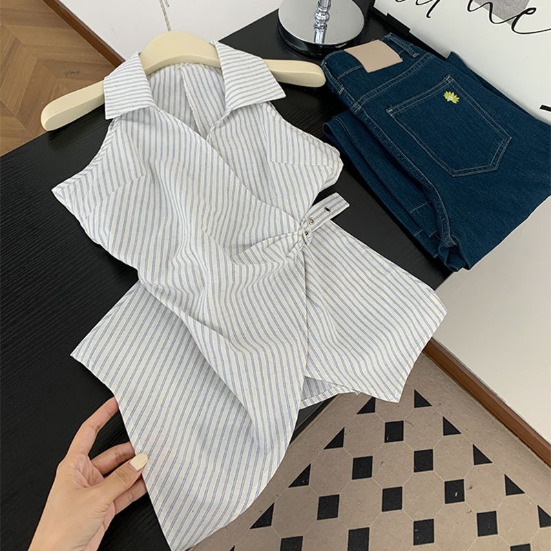 Bluza bez rukava s polo ovratnikom, A-linijski kroj, Vinylon-Spandex tkanina