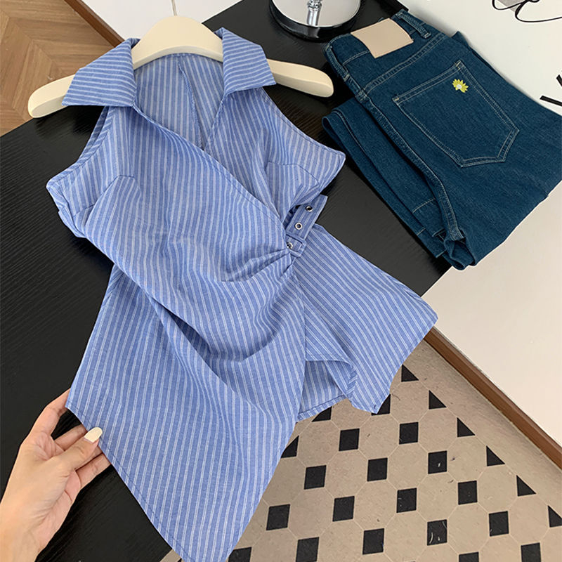 Bluza bez rukava s polo ovratnikom, A-linijski kroj, Vinylon-Spandex tkanina