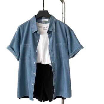 Ženska denim košulja kratkih rukava u korejskom ležernom retro stilu, opuštene krojenje, za proljeće i ljeto, top kardigan s ovratnikom