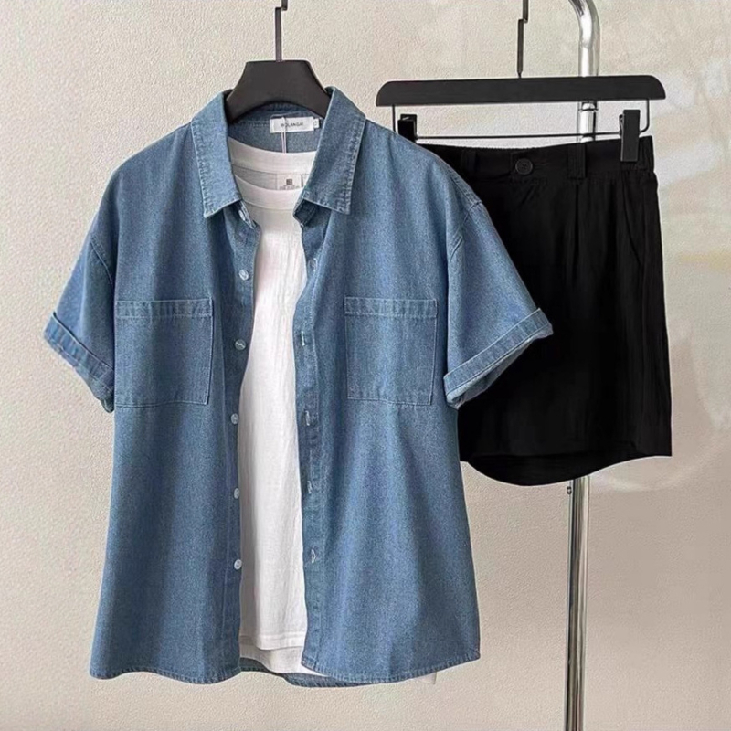 Ženska denim košulja kratkih rukava u korejskom ležernom retro stilu, opuštene krojenje, za proljeće i ljeto, top kardigan s ovratnikom