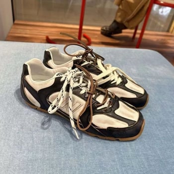 Γυναικεία casual αθλητικά παπούτσια, επάνω μέρος από βοδινό δέρμα, αναπνεόμενα, χαμηλό ύψος, με κορδόνια, PU σόλα