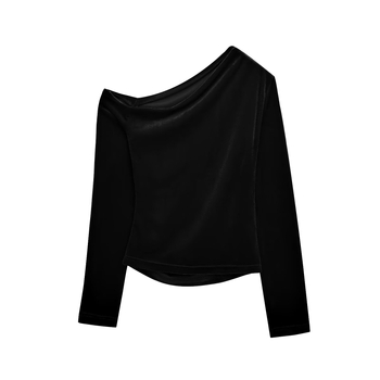 Baršunasta poliester košulja slim-fit s asimetričnim plisiranjem, dugim rukavima, nagnutim ovratnikom