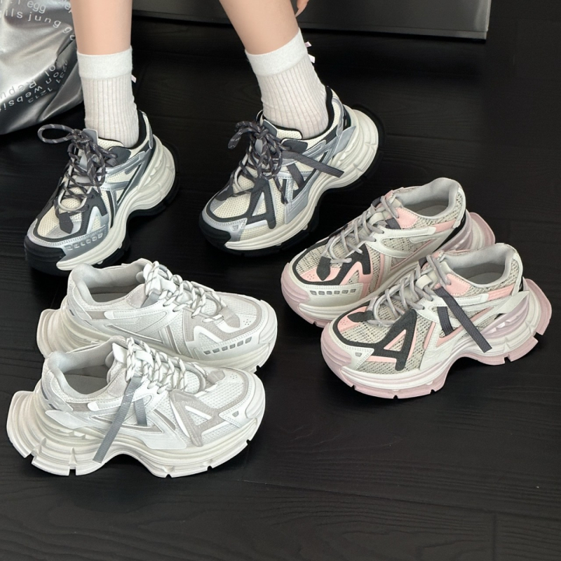 Dad tenisice za žene - povećanje visine, kožni gornji dio, mrežasta podstava, prednje vezanje, okrugli vrh