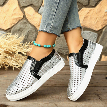 Ženske Slip-On tenisice, Color-Blocking, PU gornji dio, Zaobljeni vrh, Niski potplat