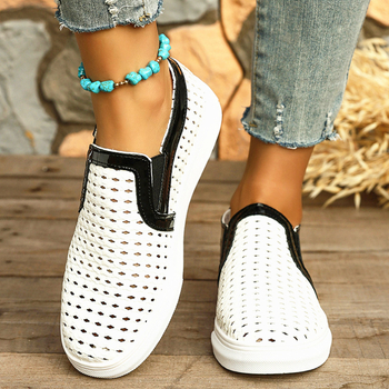 Ženske Slip-On tenisice, Color-Blocking, PU gornji dio, Zaobljeni vrh, Niski potplat