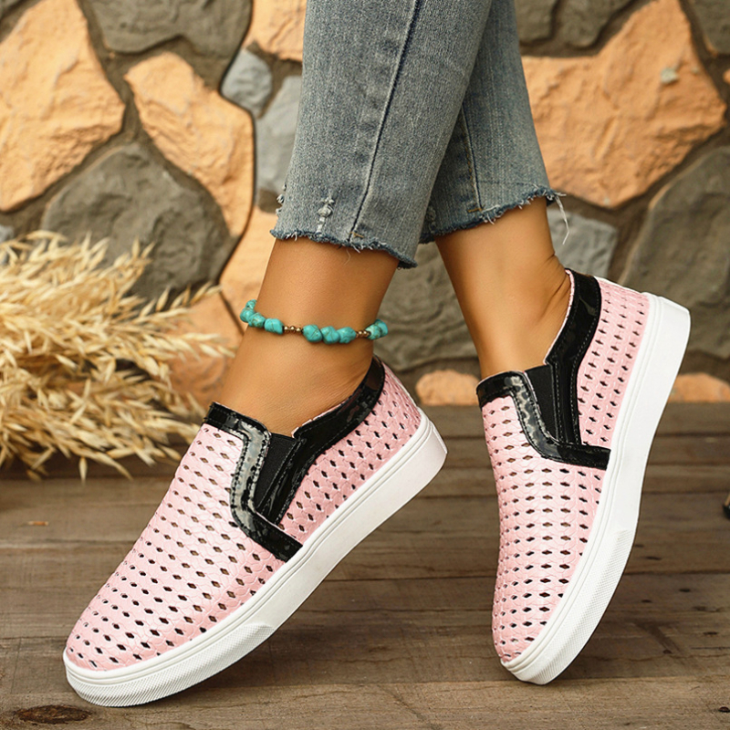 Ženske Slip-On tenisice, Color-Blocking, PU gornji dio, Zaobljeni vrh, Niski potplat
