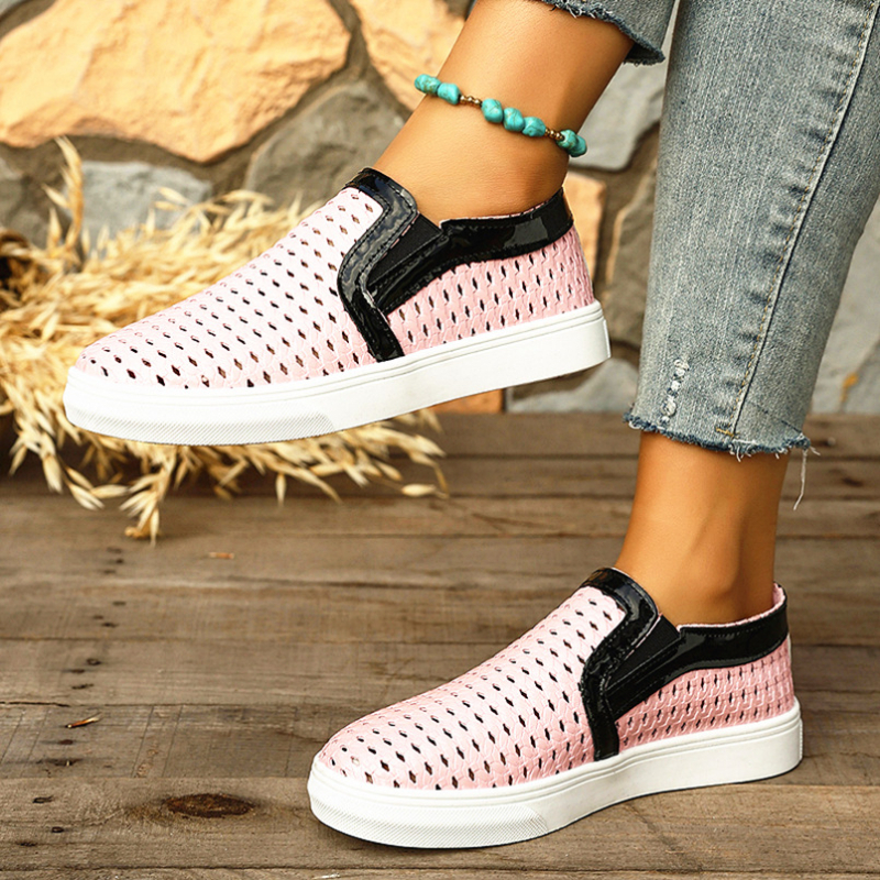 Ženske Slip-On tenisice, Color-Blocking, PU gornji dio, Zaobljeni vrh, Niski potplat