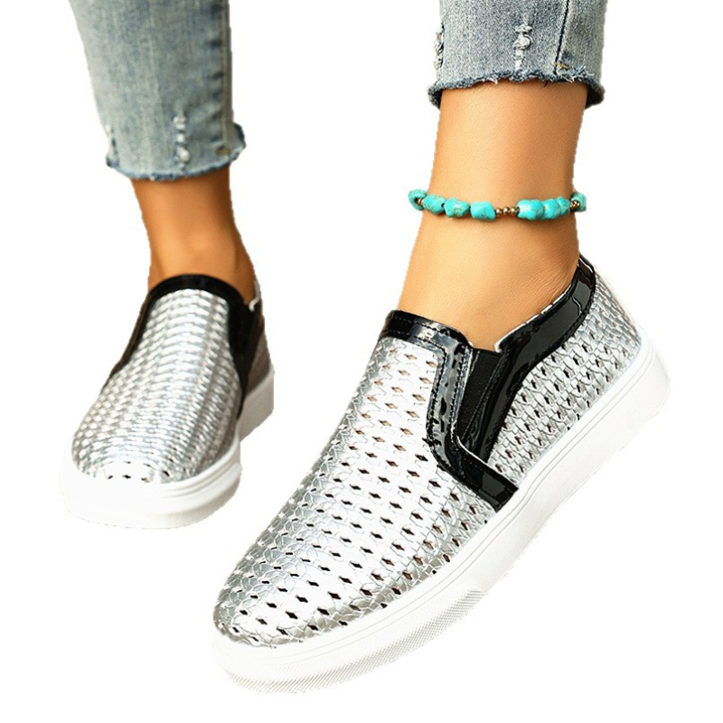 Ženske Slip-On tenisice, Color-Blocking, PU gornji dio, Zaobljeni vrh, Niski potplat