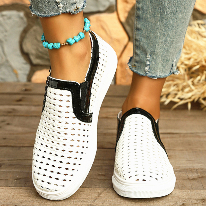 Ženske Slip-On tenisice, Color-Blocking, PU gornji dio, Zaobljeni vrh, Niski potplat