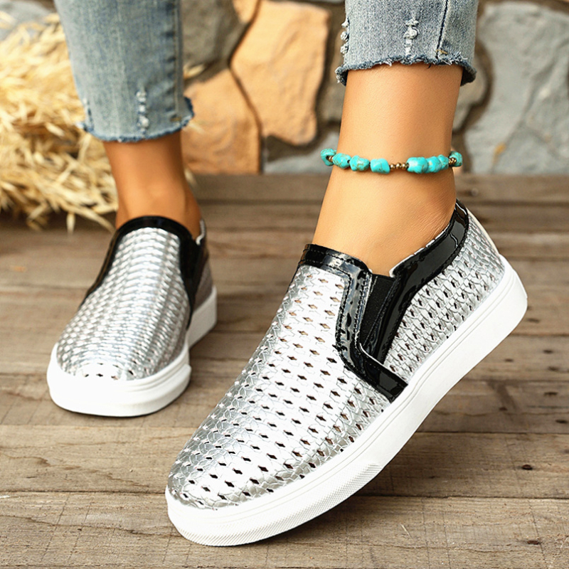 Ženske Slip-On tenisice, Color-Blocking, PU gornji dio, Zaobljeni vrh, Niski potplat