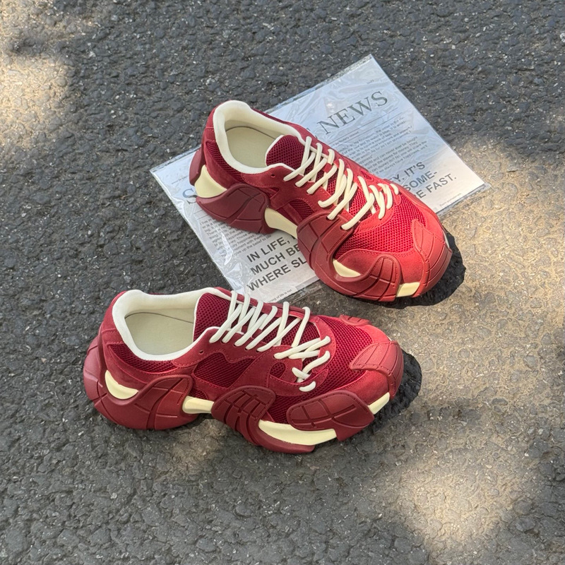 Ženske cipele tipa dad s mat kožom, octopus uzorak, debeli potplat, vezanje, okrugli vrh, 3–5 cm klinasti potplat, casual sportske cipele