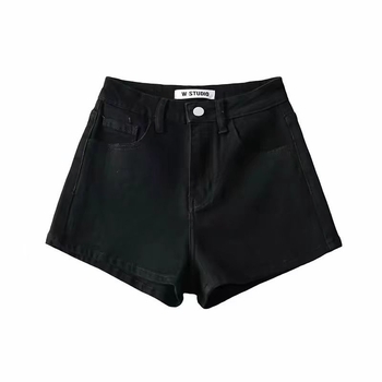 Ženski traper šorc, korejski stil, visok pojas, pamuk-elastan mješavina, duljina 3/4