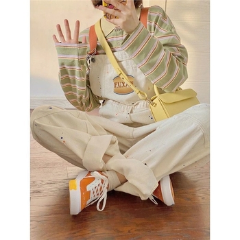 Ženske traper hlače s naramenicama, ravni kroj, poliester + pamuk, ljeto 2024