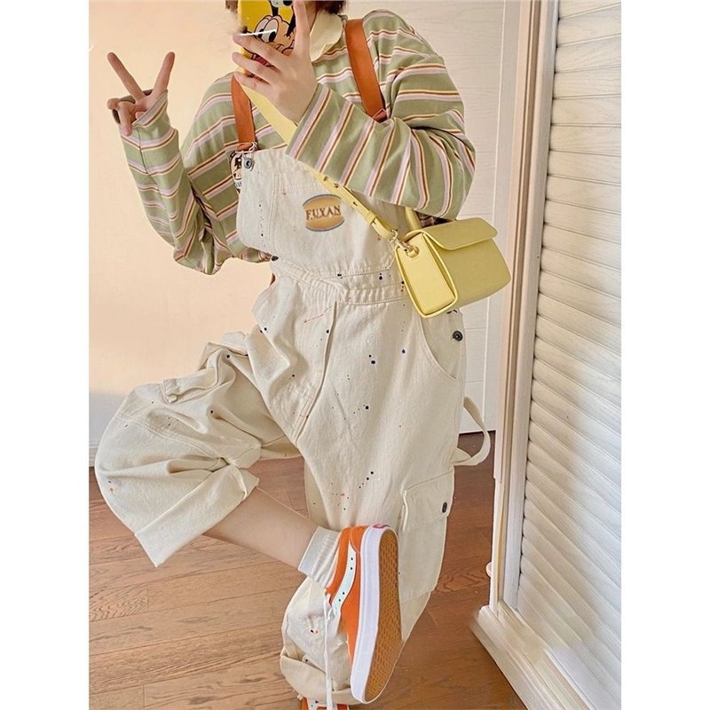 Ženske traper hlače s naramenicama, ravni kroj, poliester + pamuk, ljeto 2024