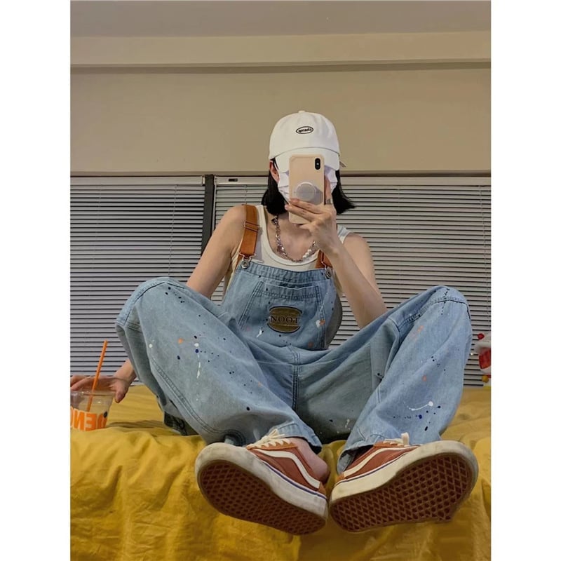 Ženske traper hlače s naramenicama, ravni kroj, poliester + pamuk, ljeto 2024