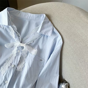 Košulja s čipkastim detaljem, polo ovratnik, labav kroj, dugi rukavi, poliester
