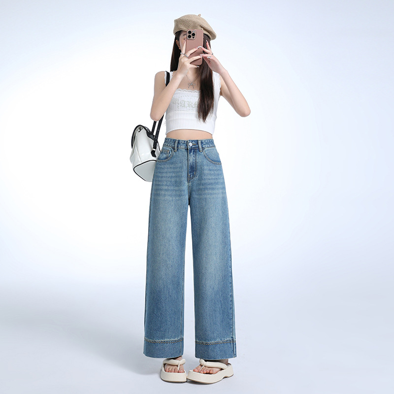 Džinsice s visokim strukom, skraćene, ravni kroj, denim, 50-70% pamuka i 30-50% poliestera