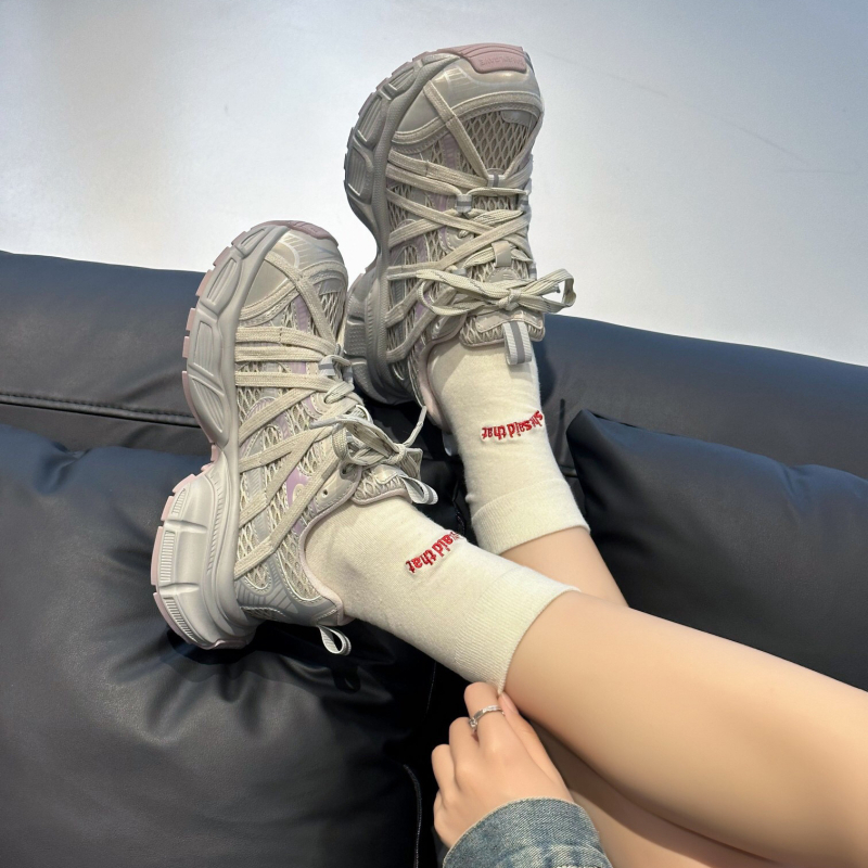 Ženske dad shoes tenisice s gornjim dijelom od prave kože, okrugli vrh, srednja visina pete 3-5 cm, vezanje na šnure