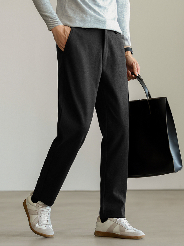 Muške hlače poslovno-ležernog ravnog kroja s elastičnim materijalom, srednji pojas, zip, bez pojasa