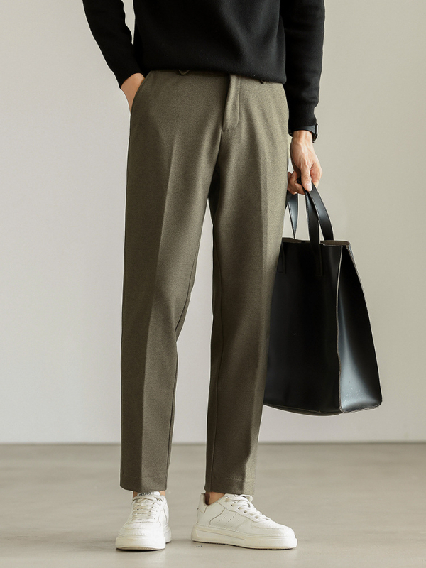 Muške hlače poslovno-ležernog ravnog kroja s elastičnim materijalom, srednji pojas, zip, bez pojasa