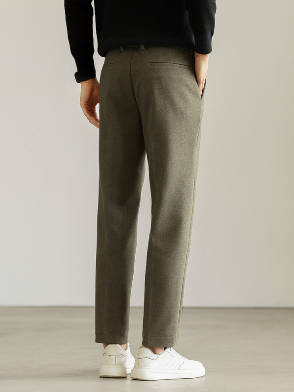 Muške hlače poslovno-ležernog ravnog kroja s elastičnim materijalom, srednji pojas, zip, bez pojasa