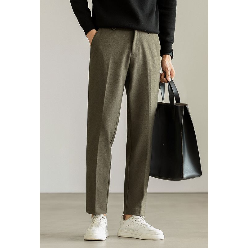 Muške hlače poslovno-ležernog ravnog kroja s elastičnim materijalom, srednji pojas, zip, bez pojasa