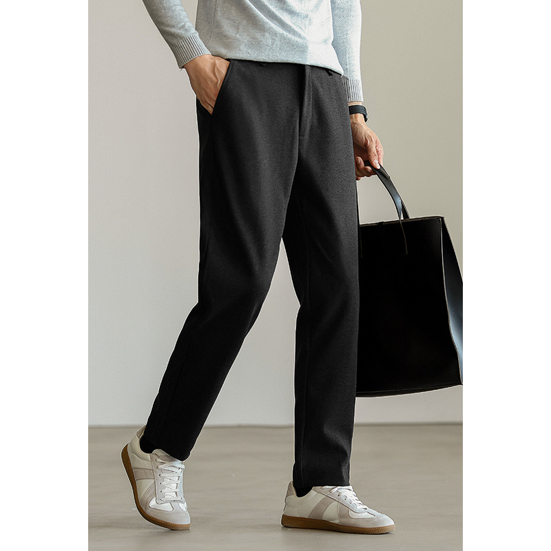 Muške hlače poslovno-ležernog ravnog kroja s elastičnim materijalom, srednji pojas, zip, bez pojasa