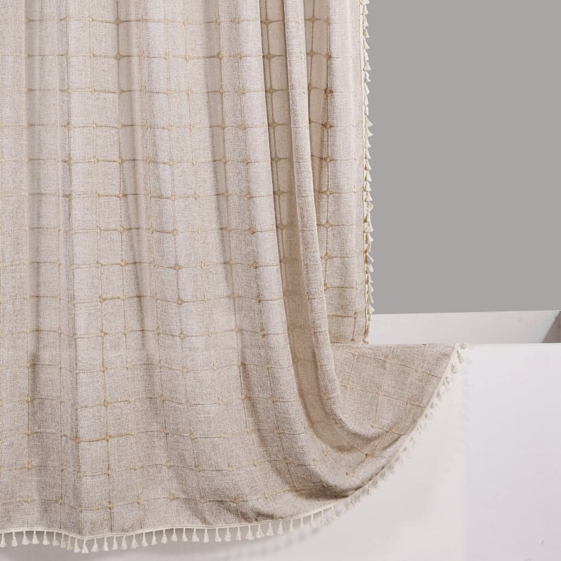 Boho stil kvadratna tuš zavjesa s resicama, mješavina poliestera i lana, vodootporna