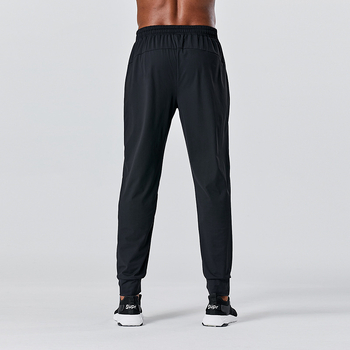 Muške sportske hlače - brzo sušeće, slim-fit, warp-knit tkanina od 80% najlona, prugasti uzorak, srednji pojas