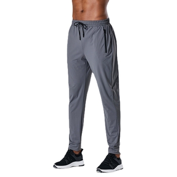 Muške sportske hlače - brzo sušeće, slim-fit, warp-knit tkanina od 80% najlona, prugasti uzorak, srednji pojas