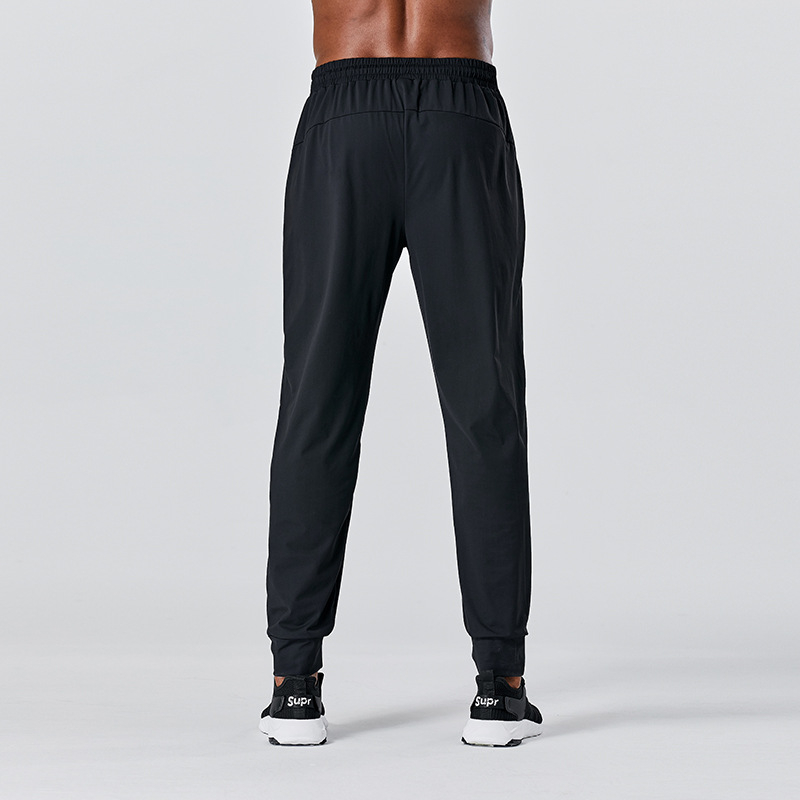 Muške sportske hlače - brzo sušeće, slim-fit, warp-knit tkanina od 80% najlona, prugasti uzorak, srednji pojas